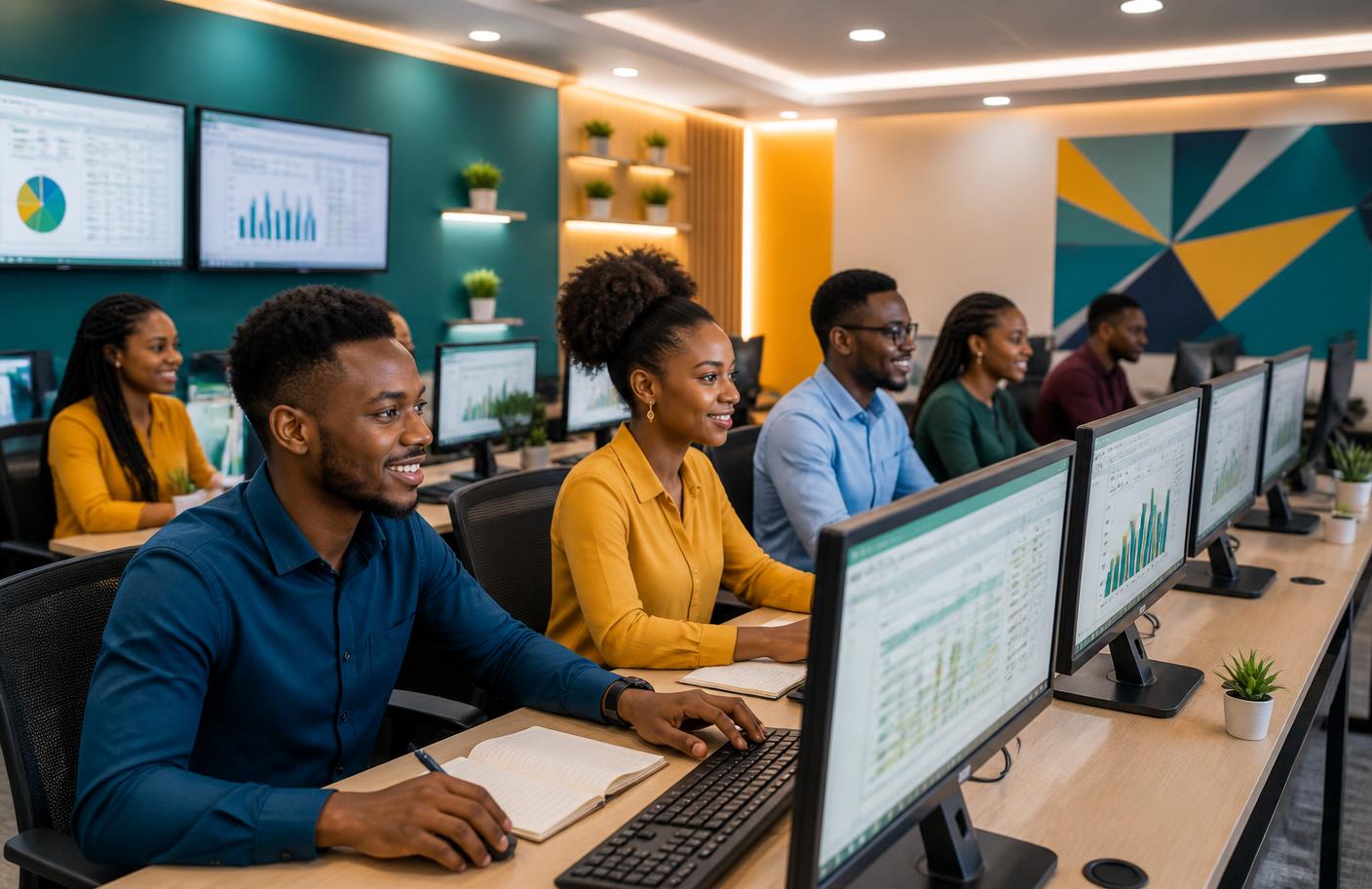 Trainees working in the Topaz accounting software incubation centre
